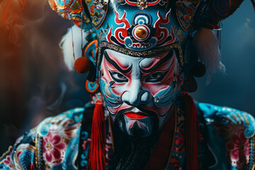 A man in a blue and red costume with a red face and a red beard - obrazy, fototapety, plakaty