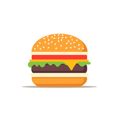 Cartoon Burger icon. Vector illustration flat icon juicy delicious hamburger isolated on white background.