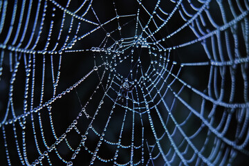 A spider web with water droplets on it