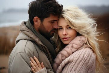 Fototapeta premium Close-up of emotional embrace. male and female hands conveying gratitude and love