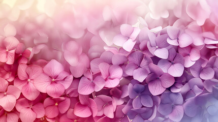 watercolor illustration of pale pink background of hydrangea petals with empty space