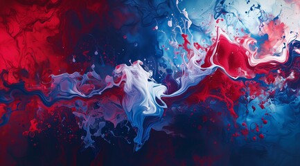 a textured abstract red, blue and white fluid art