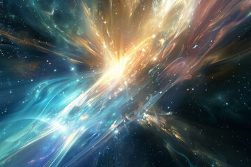 Obraz premium A colorful galaxy with a bright yellow star in the center