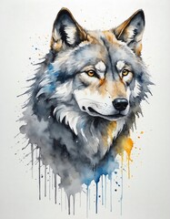 abstract watercolor painitng of wolf head