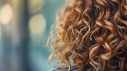 woman seen from behind with light brown, curly hair, generative ai