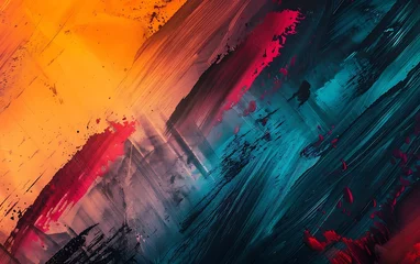 Fotobehang Abstract background with vibrant colors and brush strokes, showcasing the concept of an abstract digital art piece © Sikandar Hayat
