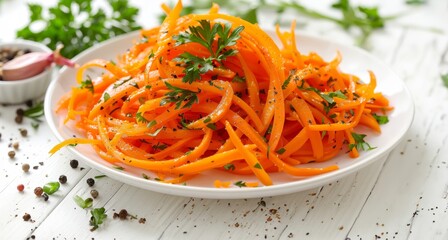 White Plate With Sliced Carrots and Parsley