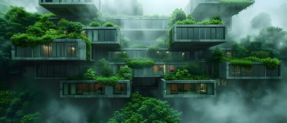 Vertical Forest: A Cityscape Harmonizing Architecture, Nature, and Digital Art. Concept Urban Green Spaces, Modern Architecture, Creative Integration, Nature-Inspired Design