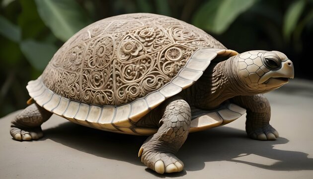 A-Turtle-With-Its-Shell-Adorned-With-Intricate-Car- 3