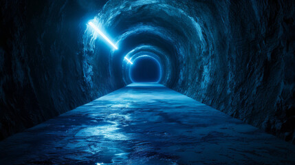 Glowing Neon Light Inside Underground Tunnel
 - obrazy, fototapety, plakaty