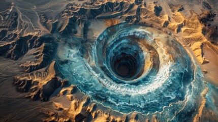 Aerial View of Large Hole in the Ground - obrazy, fototapety, plakaty