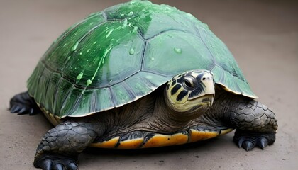 A-Turtle-With-Its-Shell-Coated-In-Slime- - obrazy, fototapety, plakaty