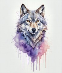 abstract watercolor painitng of wolf head