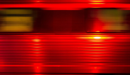 A railway train carriage is in motion. Speed,