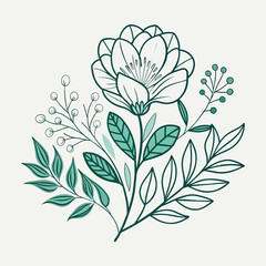 Minimal drawn floral botanical line art 