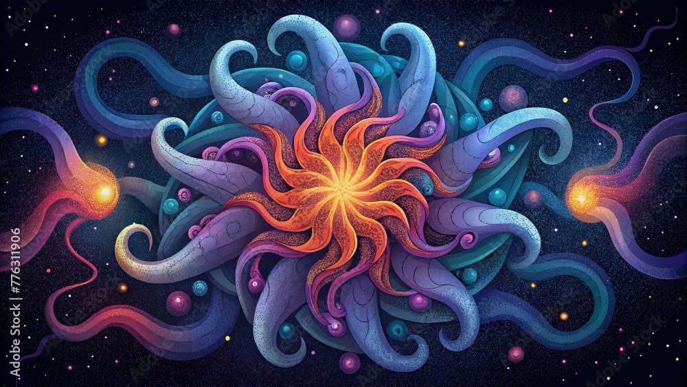 Aufkleber A vibrant explosion of tangled spirals and tendrils creates a dynamic and enigmatic depiction of an interstellar nebula.