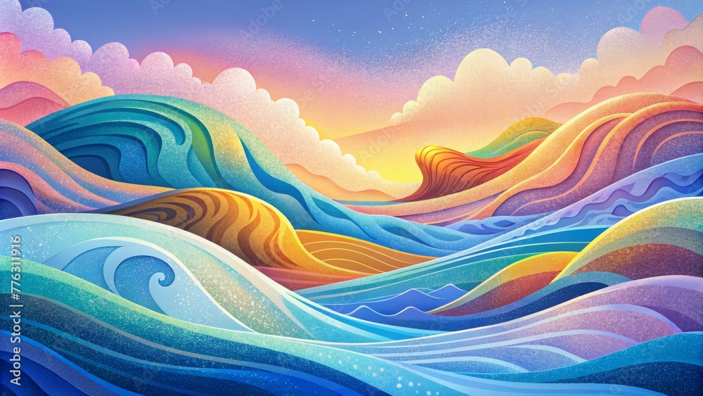 Poster A symphony of colorful waves gently ebbing and flowing creating a serene and mesmerizing scene.