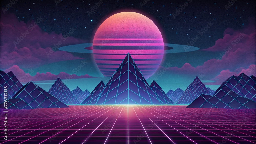 Aufkleber Geometric patterns of retro pixels creating an otherworldly scifi atmosphere.
