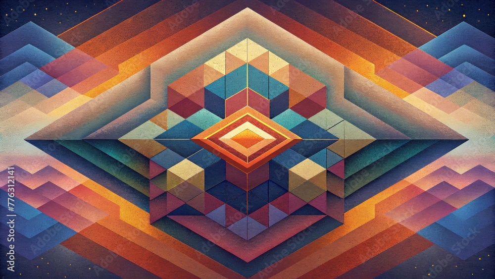 Poster Intricately layered retro pixels forming an abstract mosaic of colors and shapes.