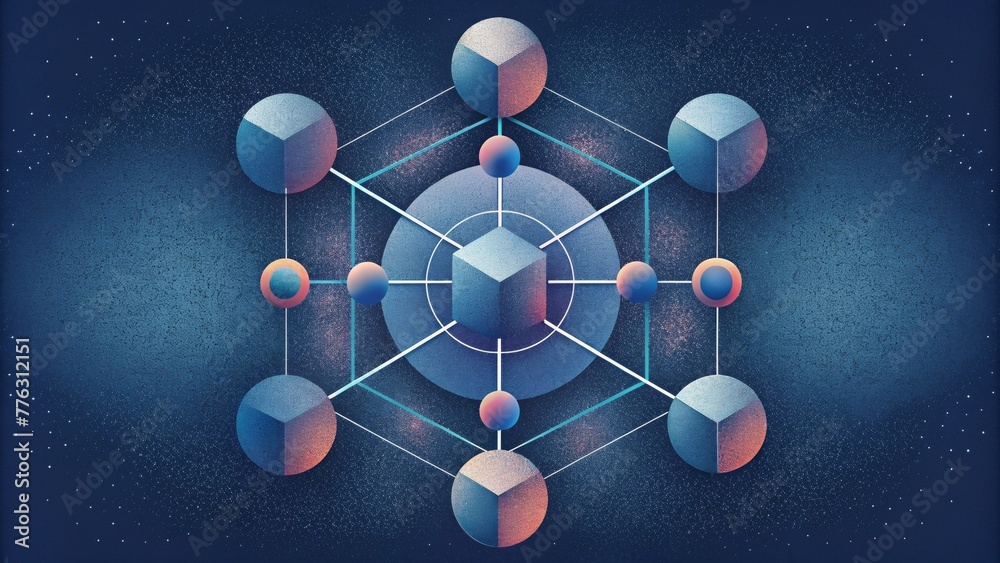 Poster A minimalist composition of overlapping circles and squares each representing an individual audio pulse in an intricate network.