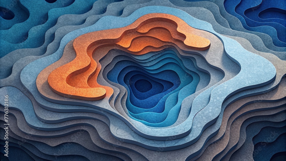 Poster a collage of paper shapes forming a threedimensional topographical map with varying elevations and d