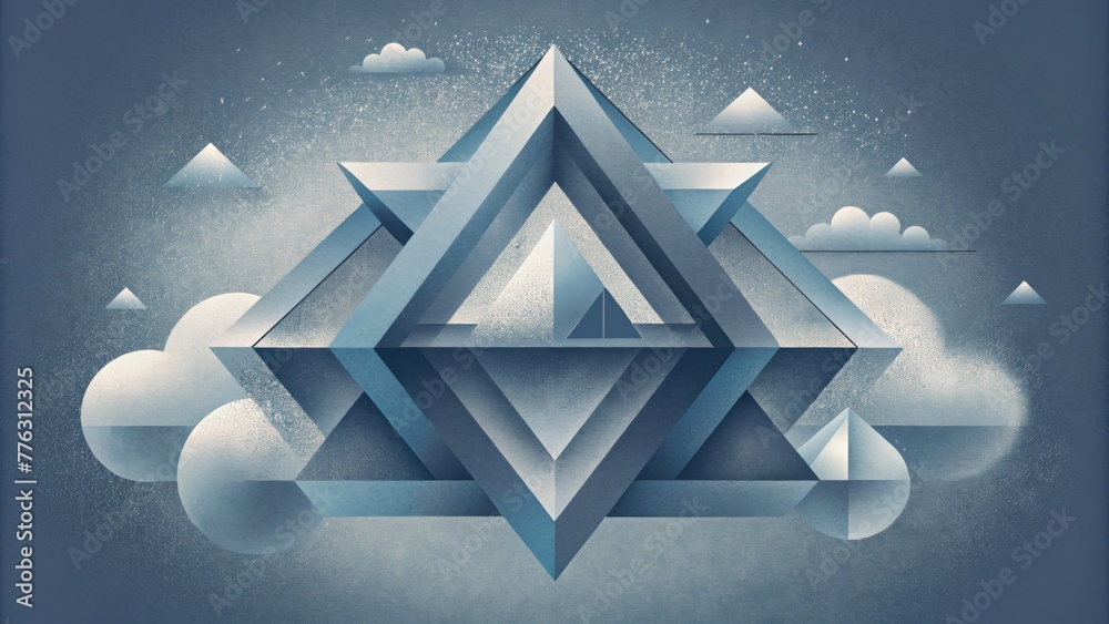 Fototapete A monochromatic abstract composition of geometric fog with triangles and squares overlapping and intersecting.