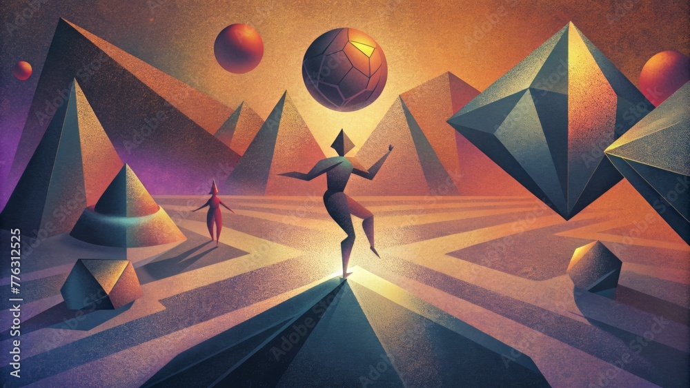 Poster A dance of geometry and light as sharp lines and bold shapes cast exaggerated shadows creating a dynamic and surreal scene.