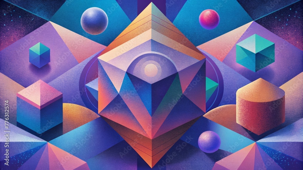 Poster A collage of softedged cubist elements in vivid jewel tones creating a bold and dynamic visual experience.