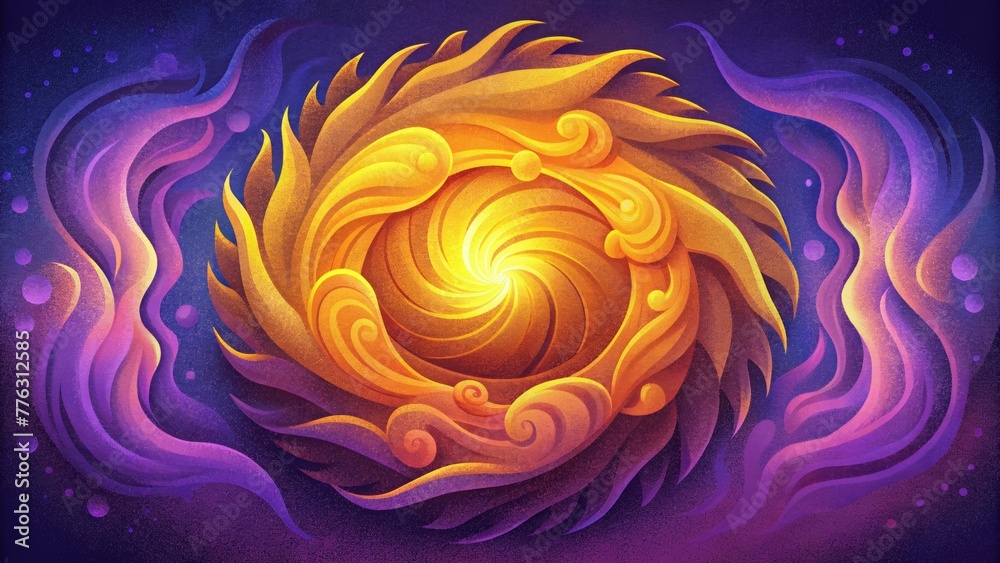 Poster A whirlwind of vibrant yellows and purples symbolizing the fusion of air and fire elements in a dynamic and energetic composition.