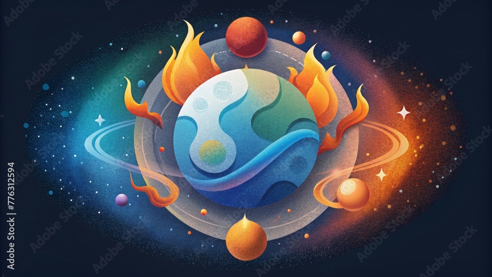 Poster A celestial artwork featuring cosmic elements of earth air fire and water representing the fusion of all elements in the vast universe.