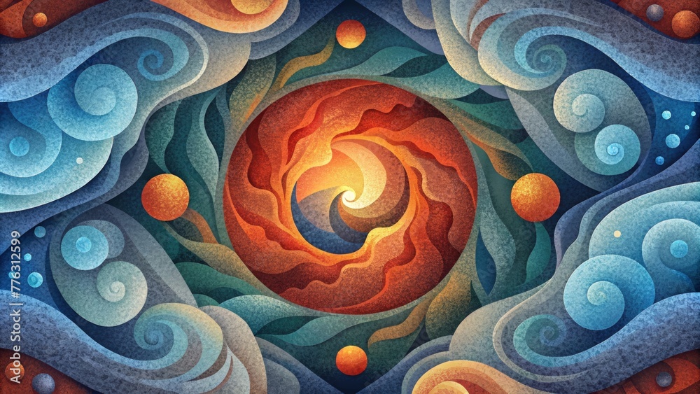 Poster A mosaic of swirling shapes and colors inspired by the intermingling of all four elements in the natural world.