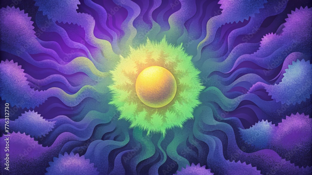 Poster a fuzzy dreamlike pattern of smudged purples and greens overlaid with splashes of bright yellow.
