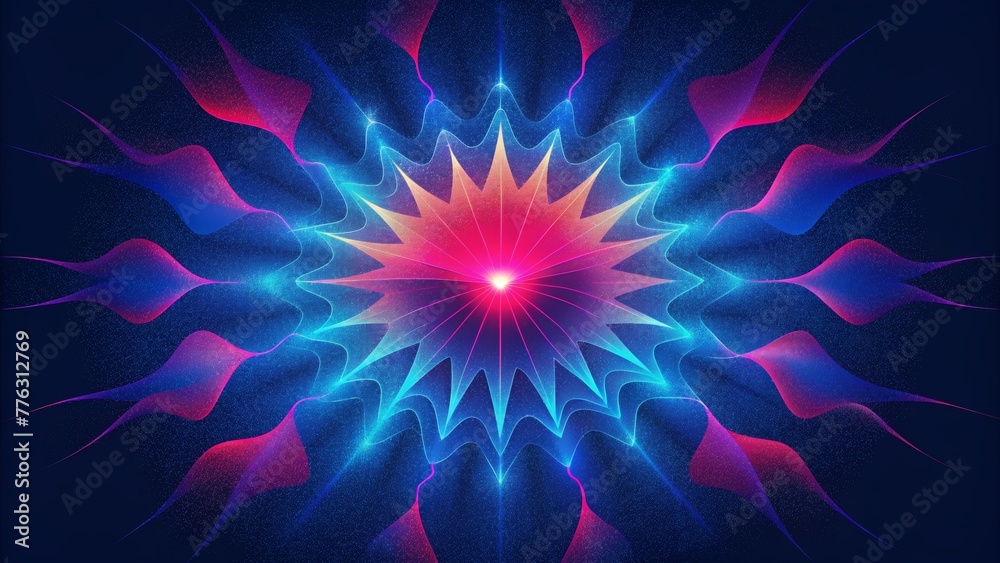 Poster a neon shockwave of vibrant reds and blues radiating outward and pulsing with intensity in a chromat