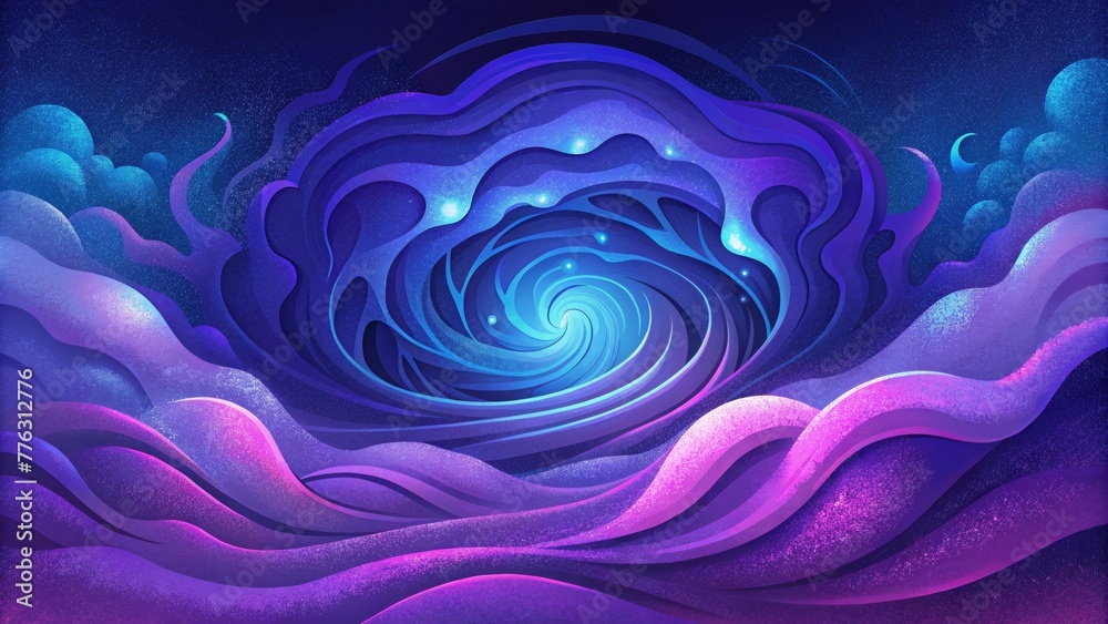 Poster Cascading waves of electric blues and purples pulsing and swirling with energy in a Chromatic Pulse.