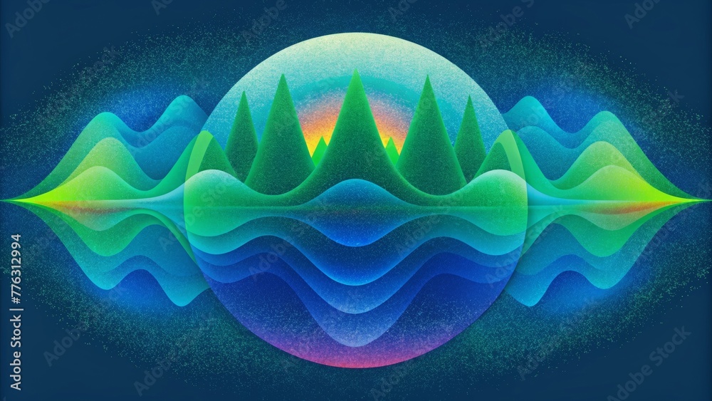 Poster A burst of cool refreshing greens and blues pulsing with a sense of calm and tranquility in a Chromatic Pulse.