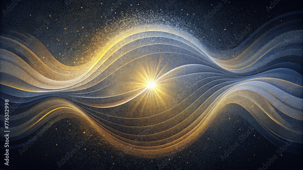 Poster Luminous streaks of silver and gold pulsating in a symphony of light and shadow in a Chromatic Pulse.