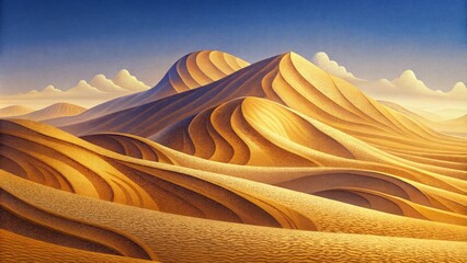 Sculpted dunes cascading in waves of fine grains molded by the powerful breath of the desert winds. - obrazy, fototapety, plakaty