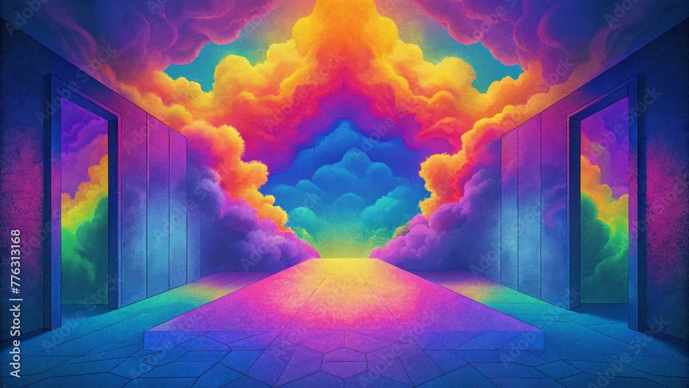 Poster a vivid explosion of neon colors bounces off the walls as the psychedelic smoke engulfs the space in