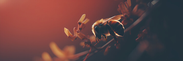 close-up showcases a regal queen bee perched delicately atop a cluster of burgeoning flora - obrazy, fototapety, plakaty