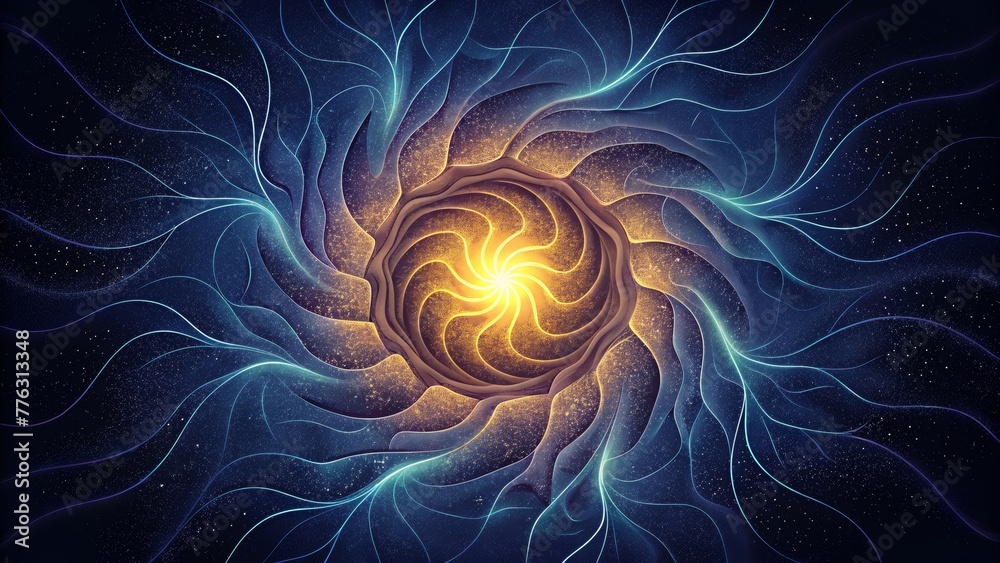 Poster Electric lines of fluorescent energy swirling and twirling in a chaotic pattern.