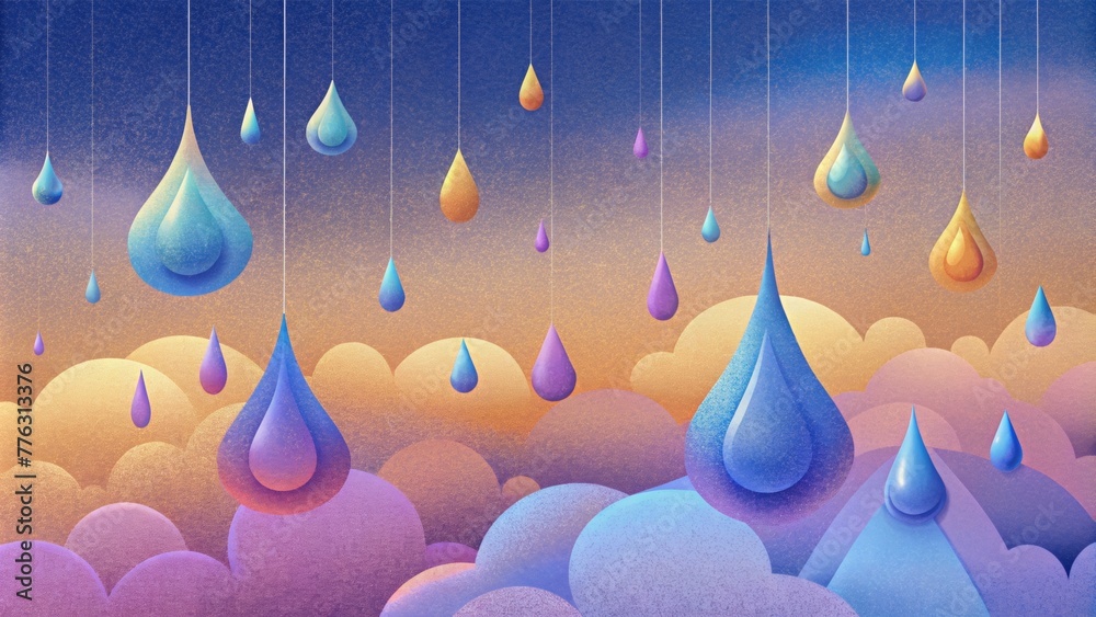 Aufkleber technicolor raindrops falling from the ceiling filling the room with a playful atmosphere.