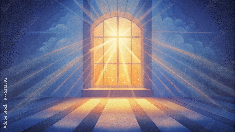 Poster A hazy array of sunbeams filtering through a dusty window filling the room with an otherworldly glow.