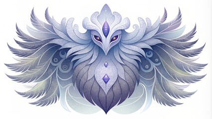 Ghostly feathers adorned with intricate patterns and shades of lavender and silver. - obrazy, fototapety, plakaty