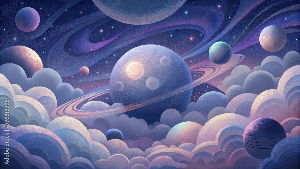 Poster an otherworldly depiction of the universe with ethereal clouds and ling lights resembling galactic f