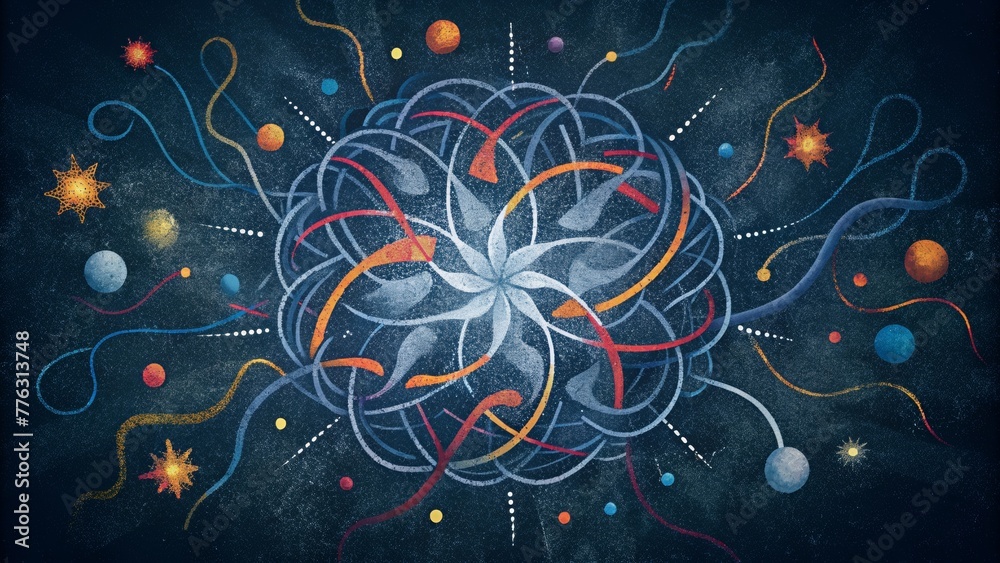 Poster The chaos and beauty of a brainstorming session immortalized in dynamic and abstract chalkboard markings.