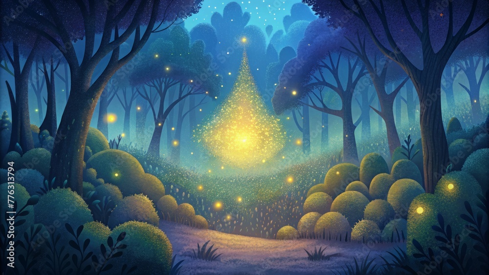 Poster mesmerizing bursts of light that mimic the gentle flicker of fireflies in a fairy tale forest.
