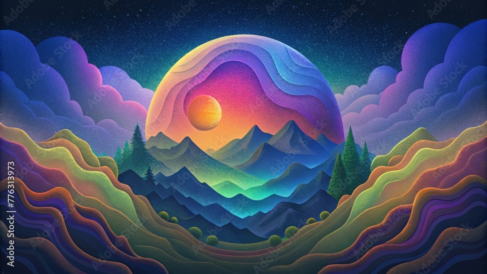 Poster layers of vibrant ink blending and ing together like a vivid dream.