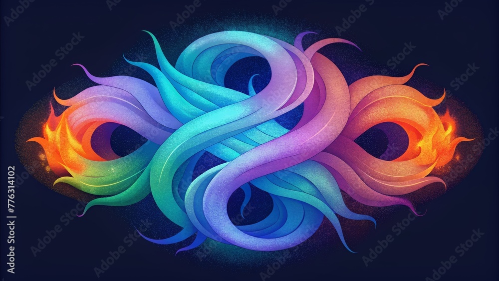 Poster Wispy tendrils of pale blue and violet intertwined with bursts of fiery orange and green in a mesmerizing display.