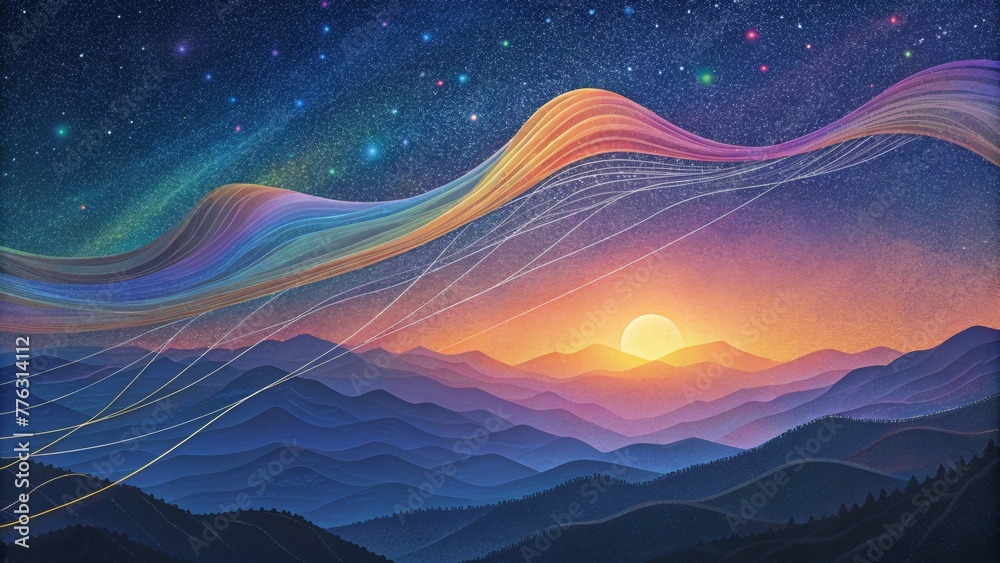 Aufkleber delicate threads of iridescent color delicately dancing and weaving across the horizon like a celest
