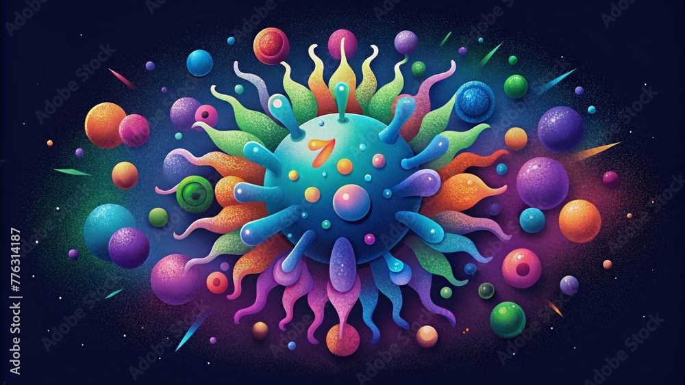 Poster Vibrant bursts of color resembling a microscopic universe of interconnected microbes.
